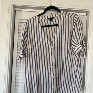 Banana Republic Black and White Striped Button-Down Shirt